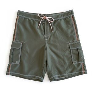 Timberland Cargo Swim Trunks Olive Green Board Shorts Mesh Lined Beach Size XL